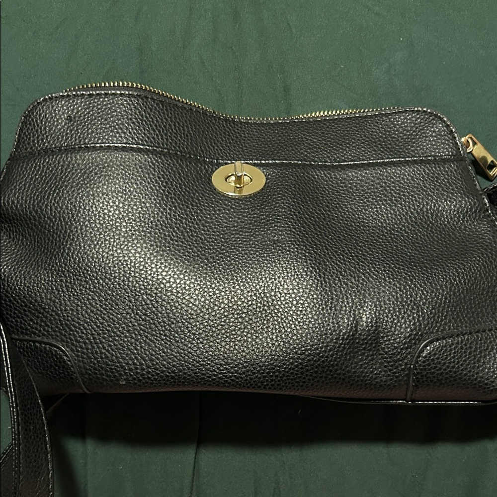 Wilsons Leather Black Shoulder Bag with Gold Accents